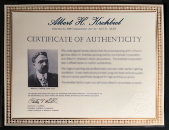 Picture of Certificate of Authenticity for Krehbiel's giclee prints